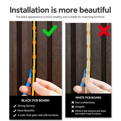 Walnut Wood Grille Acoustic Curtain Wall Panel LED Light Strip Black PCB COB Kit Touch Dimmable For Cabinet TV Backlight Decor