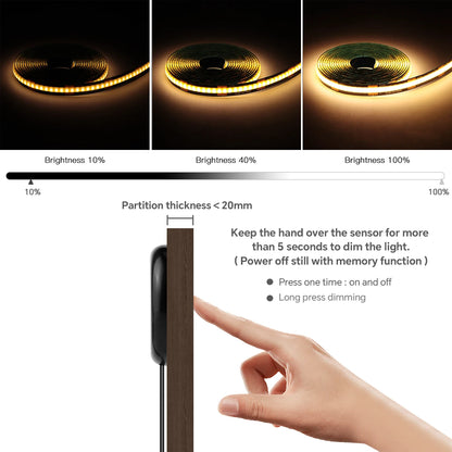 Walnut Wood Grille Acoustic Curtain Wall Panel LED Light Strip Black PCB COB Kit Touch Dimmable For Cabinet TV Backlight Decor